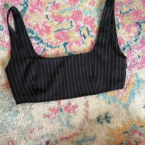 Princess Polly Black and White Fitted Crop Tank Top